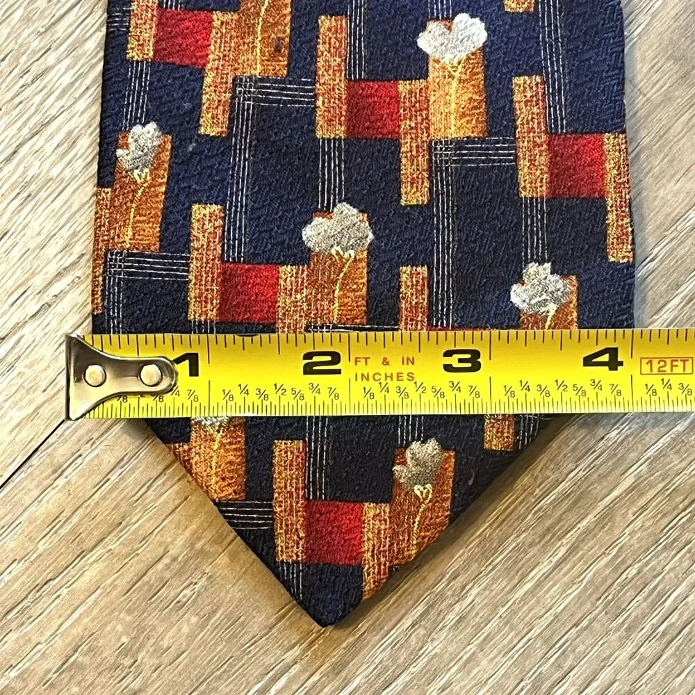 Ermenegildo Zegna Disegno Esclusivo Tie Foulard Blue‎ Orange Floral Geometric